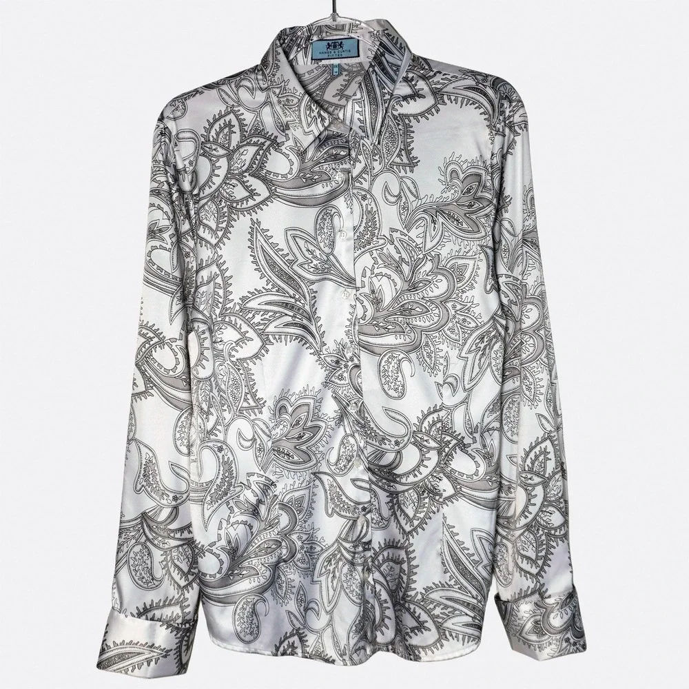 Hawes & Curtis Satin Paisley French Cuff Fitted Shirt White Gray 0X Large Chic - Picture 2 of 10